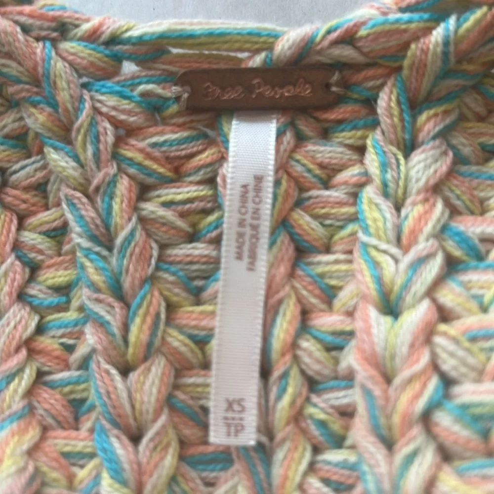 FREE PEOPLE Tropical Fruit HOOPLA V-Back Multi Knit Sweater Vest Sz XS